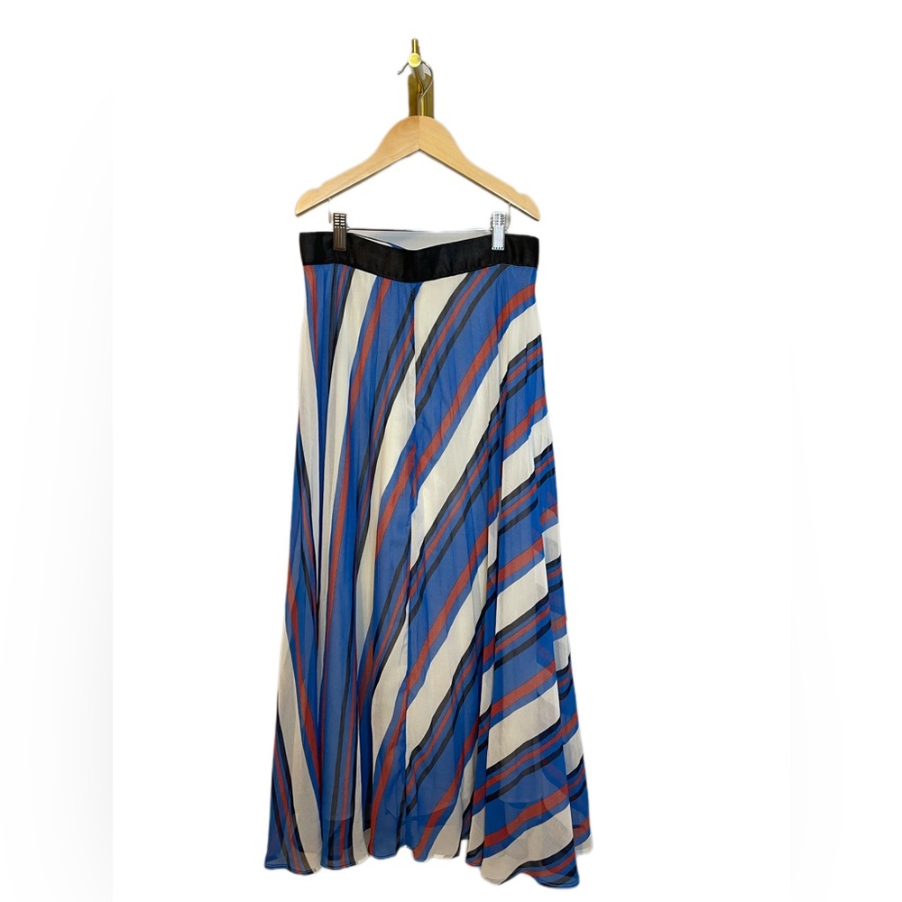 Zara Blue White pleated Midi Skirt Size S